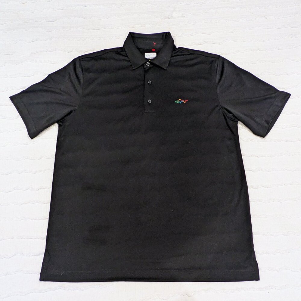 Greg Norman Men’s Black Golf Polo Shirt Size M – Play Dry Performance – 3-Button